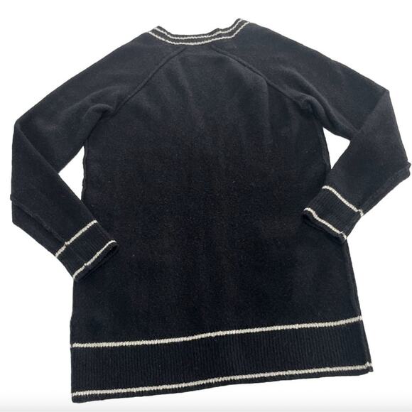 Lucky Brand Longline Cardigan Sweater Womens Small Black Tipped Button Front - Picture 4 of 12